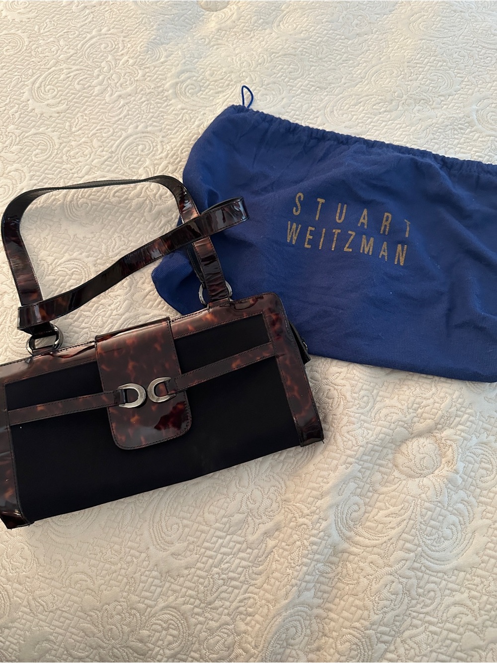 Stuart Weitzman Black Bag with Tortoiseshell Trim